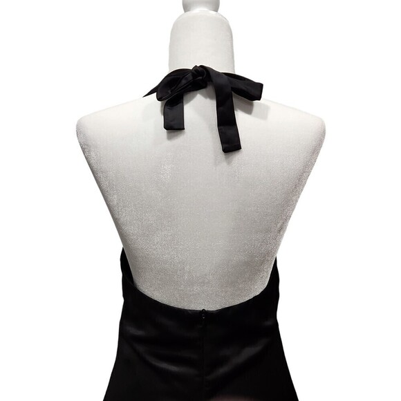 New! Jason Wu Black Satin Deep U Neck Halter Midi Dress, S - Picture 7 of 11